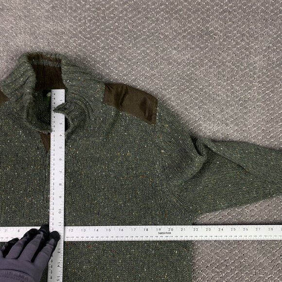 Eddie Bauer Sweater Men's Medium Green Speckled Shoulder Patches Wool Cotton - Picture 9 of 11